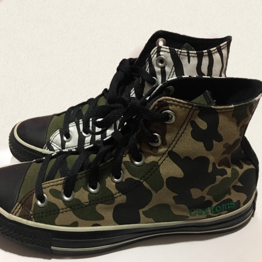 Zebra/ Army fatigue hightop converse